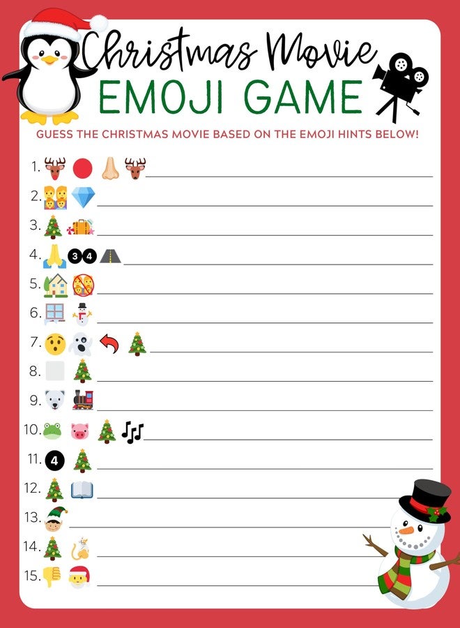 Christmas Movie Emoji Picture Guessing Game- Pack of 15- Fun Party Activity for Adults, Office, Church Group, Thanksgiving, Holiday Party